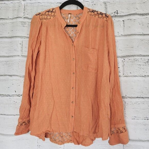 Free People The Best Blouse Women's Long-Sleeved Orange Button-Up Blouse XS - Picture 1 of 12